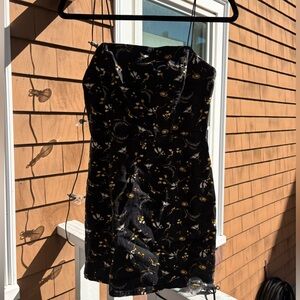 Urban Outfitters Strapless Floral Mini Dress US 6 Black